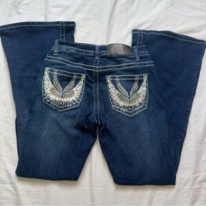 Sky Premium Collection Jeans Juniors Women Size 3/4  Embellished Wings Y2K Flare